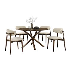 Arnott 5-Piece Dining Set, Round Dining Table, 4 Stylish Chairs, Walnut Finish