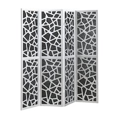 4-Panel Wood Room Divider, Folding Portable Partition Screen, Black and Silver