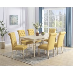 Amonia 7-Pc Dining Set, Turned-Leg Dining Table with 6 Tufted Chairs, Yellow