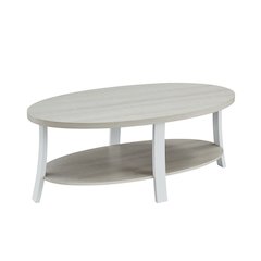 Anze Contemporary Oval Wood Shelf Coffee Table in White Finish
