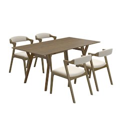 Modern 5-Piece Dining Set, Walnut Finished Dining Table with 4 Brown Chairs