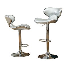 Masaccio Silver Leatherette Adjustable Swivel Barstool Chrome Base, Set of 2