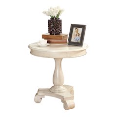 Rene Round Wood Pedestal Side Table, White