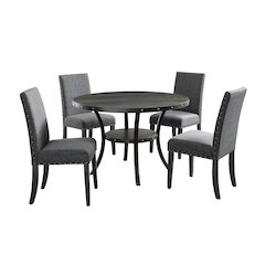 Biony Espresso Wood Dining Set with Gray Fabric Nailhead Chairs, 5-Pc