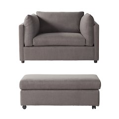 Enda Oversized Living Room Pillow Back Cuddler Arm Chair with Ottoman
