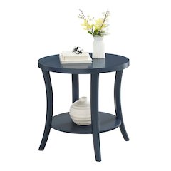 Perth Round End Table with Shelf, Navy Blue