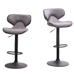 Masaccio Weathered Gray Adjustable Swivel Barstool Chrome Base, Set of 2