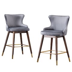 Leland Fabric Upholstered Counter Height Wingback Stools, Set of 2, Gray