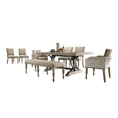 8-Piece Extendable Table with Nailhead Bench and Armchairs Dining Set, Driftwood