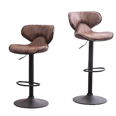 Masaccio Weathered Brown Adjustable Swivel Barstool Chrome Base, Set of 2
