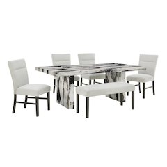 Cavira Modern Faux Marble Dining Table with 4 Chairs and Bench