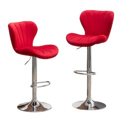 Ellston Upholstered Adjustable Swivel Barstools in Red, Set of 2