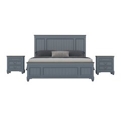 Clelane Wood Bedroom Set Panel King Bed and 2 Nightstands