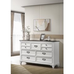 Clelane Wood 7-Drawer Dresser, Weathered White and Gray