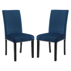 Cobre Contemporary Velvet Dining Chair with Nailhead Trim, Set of 2, Blue