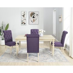 Amonia 5-Pc Dining Set, Turned-Leg Dining Table with 4 Tufted Chairs, Purple