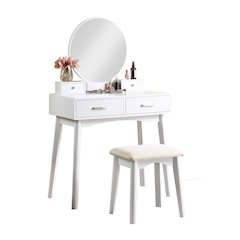 Liannon Contemporary Wood Vanity and Stool Set, White