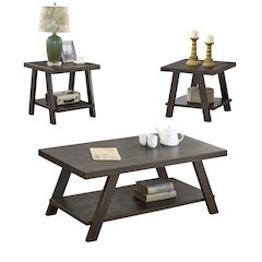 Athens Contemporary 3-Pc Wood Shelf Coffee Table Set in Weathered Espresso