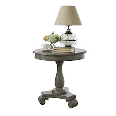 Rene Round Wood Pedestal Side Table, Gray