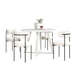 Durban 5-Pc Round Dining Set, Trestle Dining Table with 4 Boucle Chairs
