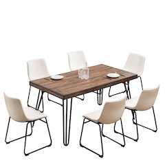 Aryven 7-Pc Dining Set with Rustic Dark Pine Table and 6 Chairs in Antique White