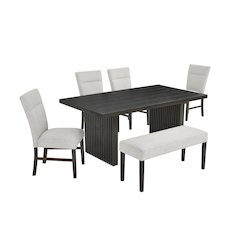 Madison 6-PC Dining Set, Slat-Fluted Dining Table with 4 Chairs and Bench, Gray