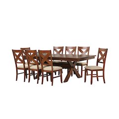 Karven Wood 9-PC Dining Set, Extendable Dining Table, 8 Chairs, Dark Hazelnut