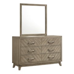 Arena Contemporary 6-Drawer Dresser with Mirror in Weathered Sand
