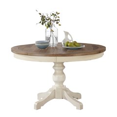 Prato Round Antique White and Distressed Oak Two-tone Finish Wood Dining Table