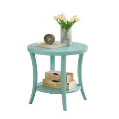 Perth Round End Table with Shelf, Teal