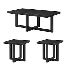 Luno 3-Piece Coffee Table Set, Coffee Table and Two End Tables, Black