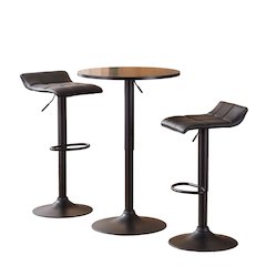 Belham Round Adjustable Bar Table and 2 Swivel Adjustable Bar Stools, Black