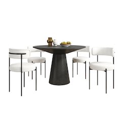 Corff 5-PC Round Dining Set, Pedestal Dining Table with 4 Boucle Chairs, White