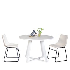 Varna 3-Pc Round Dining Set, Trestle Dining Table with 2  Chairs, White