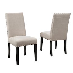 Biony Tan Fabric Dining Chairs with Nailhead Trim, Set of 2