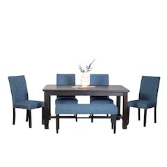 6-Piece Dining Set, Dining Table with 4 Stylish Chairs and a Bench, Blue