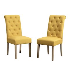 Habit Solid Wood Tufted Parsons Yellow Dining Chair, Set of 2
