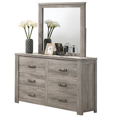 Floren Contemporary Weathered Gray Wood 6-Drawer Dresser with Mirror