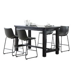 Lotusville Antique Wood Counter Height Dining Set: Table and Four Chairs, Grey