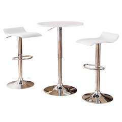 Baxton Adjustable Height Bar Table and 2 Adjustable Swivel Stools Set, White