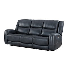 Cozura Leather Power Dual Reclining Sofa, Chesapeake Blue