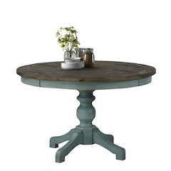 Prato Round Blue and Brown Two-Tone Finish Wood Dining Table