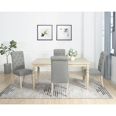 Amonia 5-Pc Dining Set, Turned-Leg Dining Table with 4 Tufted Chairs, Gray