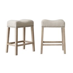 CoCo Upholstered Backless Saddle Seat Counter Stools 24", Set of 2, Tan