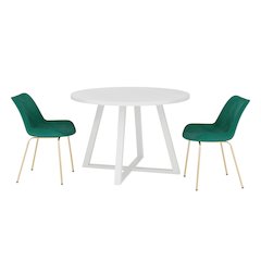Avant 3-Piece Round Dining Set, Trestle Dining Table with 2 Side Chairs, Green