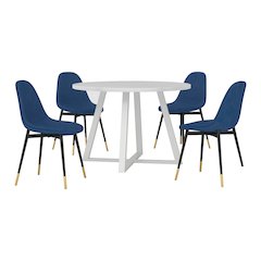 Evatt 5-Piece Round Dining Set, Trestle Round Table with 4 Stylish Chairs, Blue