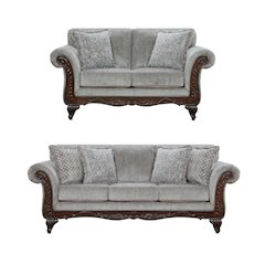 Hernen Carved Wood Frame Gray Sofa and Loveseat Set