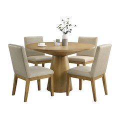 Rocco Contemporary Dining Set, Round Pedestal Table with 4 Chairs