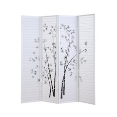 Bamm Bamboo Print 4-Panel White Framed Room Screen/Divider