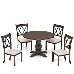 Havre Dining Set, Pedestal Round Table with 4 Chairs